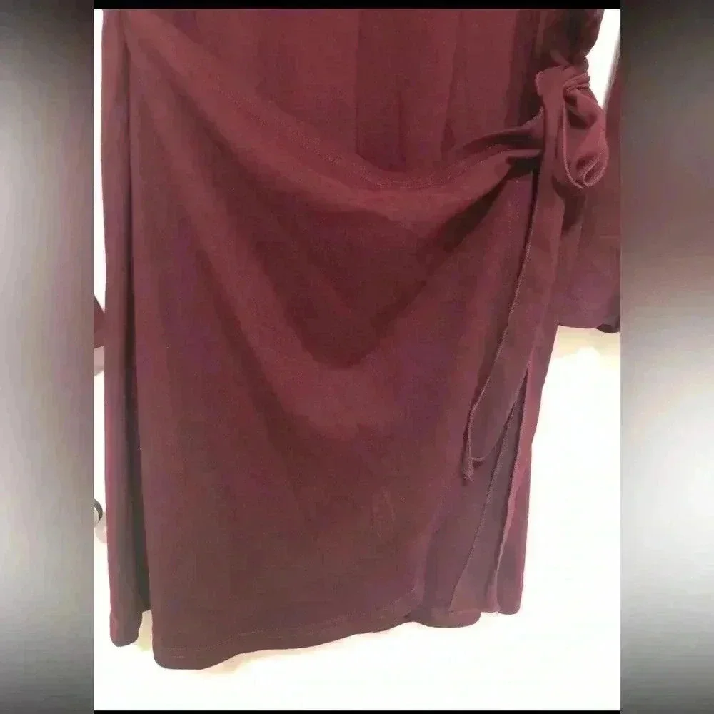 Deep Burgundy Ruffled Bell Sleeve Sheath Dress
